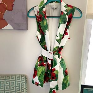 Two piece Floral Vest and Shorts- Color White.